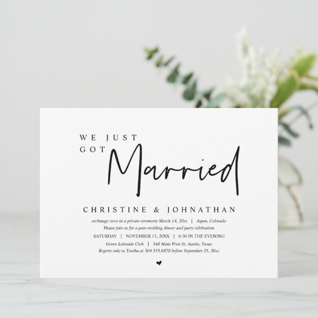 Invitation Mariage Elopement, on vient de se marier (Debout devant)