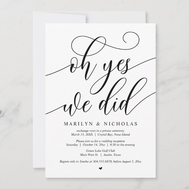Invitation Mariage Elopement Party, Oh Oui, Nous L'Avons Fait (Devant)