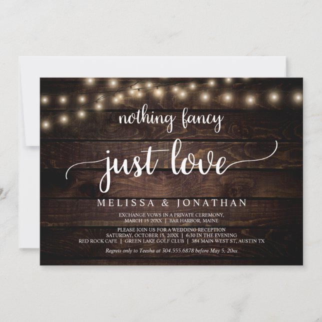 Invitation Mariage Elopement, Rien De Fancy Just Love Invitat (Devant)