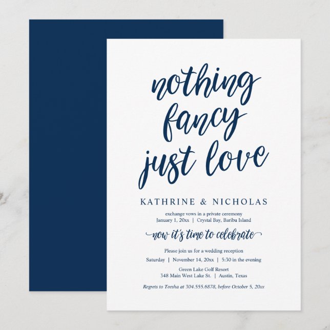 Invitation Mariage Elopement, Rien De fantaisie, Juste Amour  (Devant / Derrière)