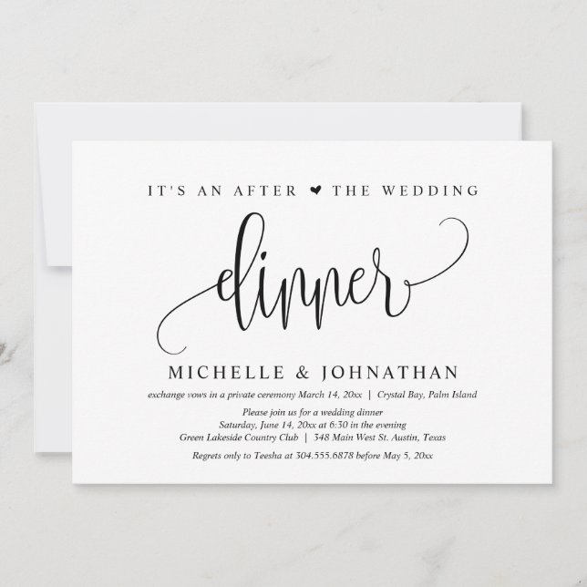 Invitation Mariage Elopement, un After The mariage Dinner (Devant)