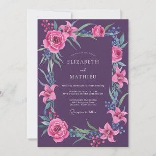 Invitation Mariage Embrasse Floral Artistique Prune