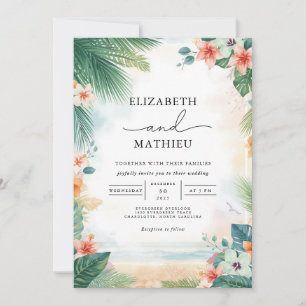 Invitation Mariage Emerald Frond Coral Bloom