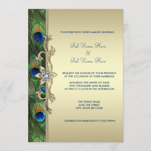 Invitation Mariage Emerald Green et Gold Peacock