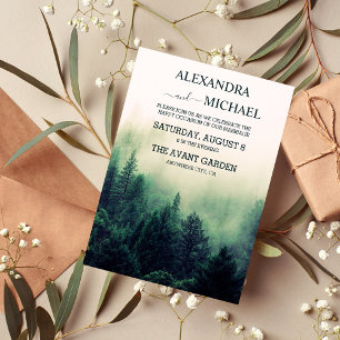 Invitation Mariage Emerald Green Watercolor Pine Tree