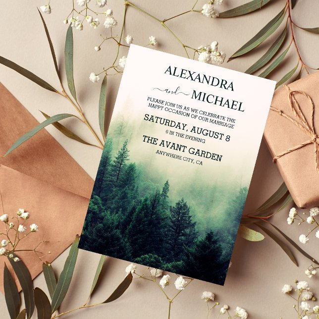 Invitation Mariage Emerald Green Watercolor Pine Tree (Créateur téléchargé)