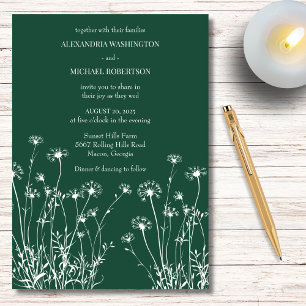 Invitation Mariage Emerald Green & White Fleur sauvage
