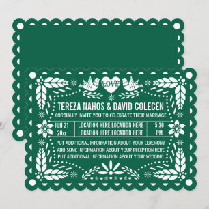 Invitation Mariage émeraude de pape-picado inséparables