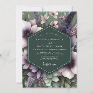 Invitation Mariage Émeraude et Mauve Artistiques Fleurs