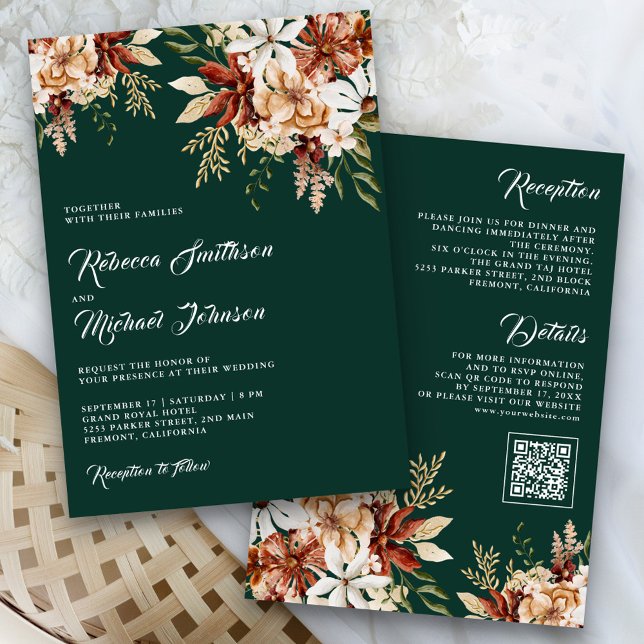 Invitation Mariage émeraude Fleur sauvage de terre cuite (Créateur téléchargé)