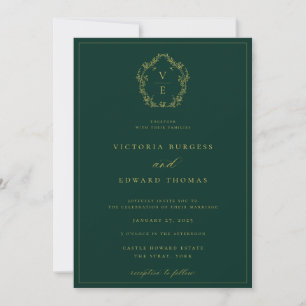 Invitation Mariage émérite de monogramme vintage Gold Crest