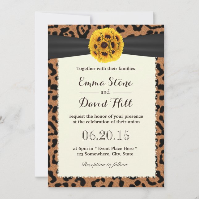 Invitation Mariage Empreinte de léopard de balle de tournesol (Devant)