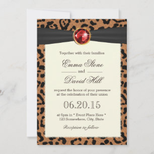 Invitation Mariage Empreinte de léopard Ruby Gemstone Black R