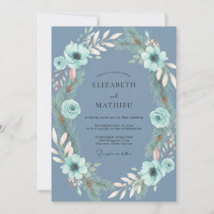 Invitation Mariage en acier Aqua Feuillage Eucalyptus