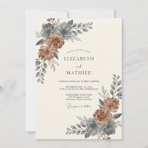 Invitation Mariage en acier rouillé et eucalyptus feuillu