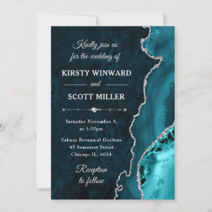 Invitation Mariage en agate et marbre sarcelle et paillettes