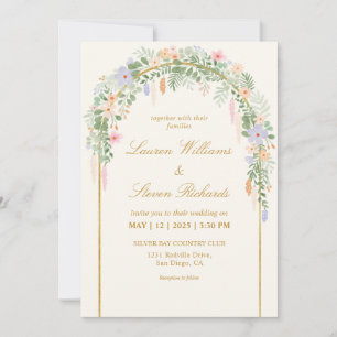 Invitation Mariage en arc fleuri Beige Vert Or