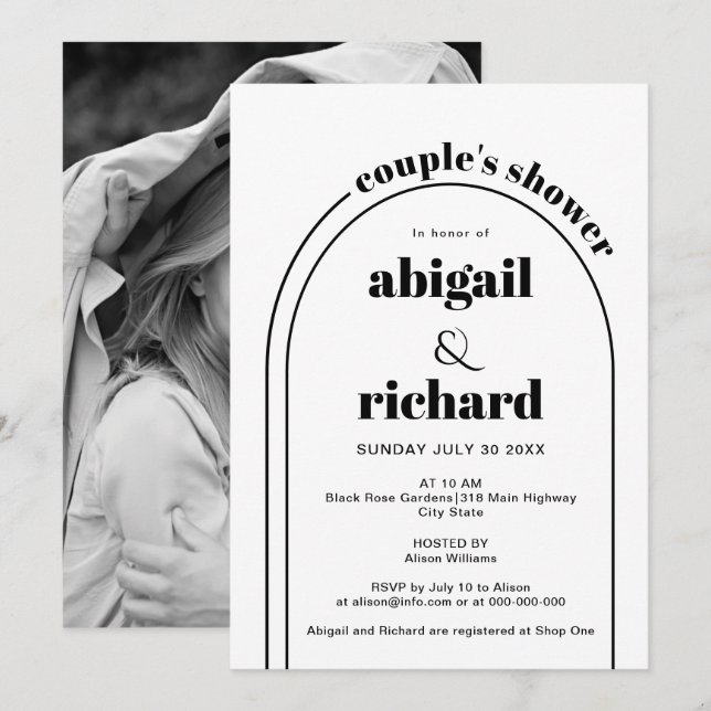 Invitation Mariage en arc noir et blanc douche couple (Devant / Derrière)