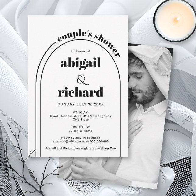 Invitation Mariage en arc noir et blanc douche couple (Créateur téléchargé)