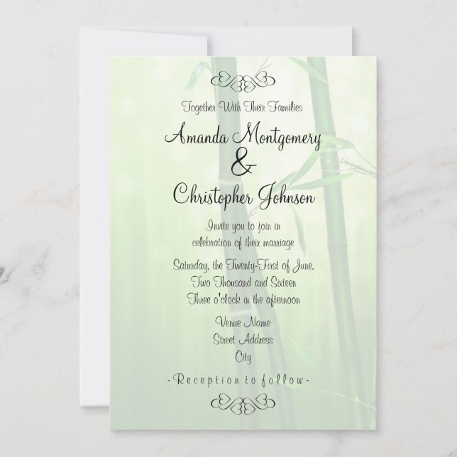 Invitation Mariage en bambou vert exotique (Devant)