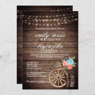 Invitation Mariage en baril de pays avec Floral Turquoise et