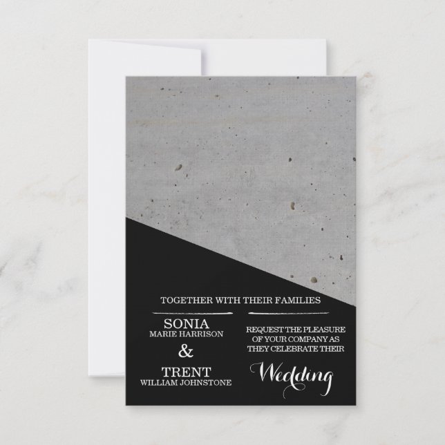 Invitation Mariage en béton noir et blanc moderne (Devant)