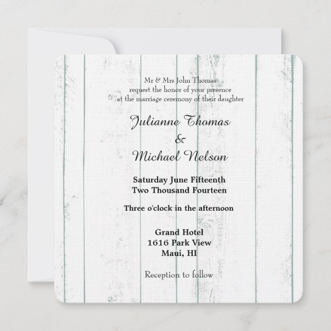 Invitation Mariage en bois blanc rustique (Devant)