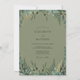 Invitation Mariage en bois de fougère olive