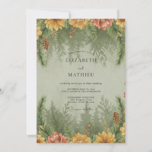 Invitation Mariage en bois de sapin eucalyptus moutarde