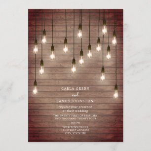 Invitation Mariage en bois des ampoules Vintages