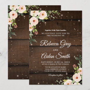 Invitation Mariage en bois floral rustique étincelant 