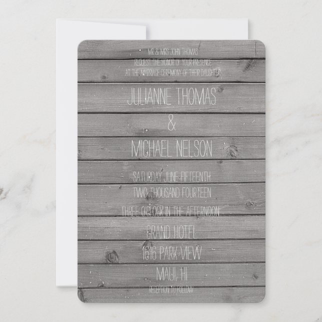 Invitation Mariage en bois gris rustique (Devant)