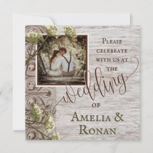 Invitation Mariage en Bois Rustique avec Burlap