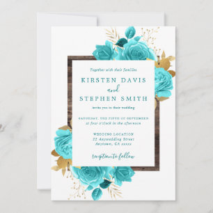 Invitation Mariage en bois rustique de la floraison Aqua et G