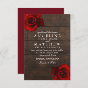 Invitation Mariage en bois rustique de la Rose rouge de Bourg