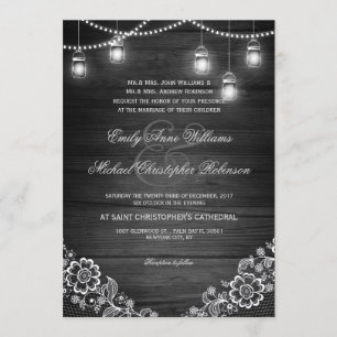 Invitation Mariage en bois rustique en dentelle claire