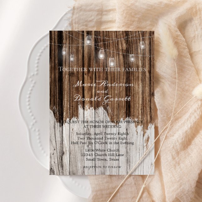 Invitation Mariage en bois rustique et lanternes (Créateur téléchargé)