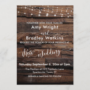Invitation Mariage en bois rustique horizontal et cordes lumi
