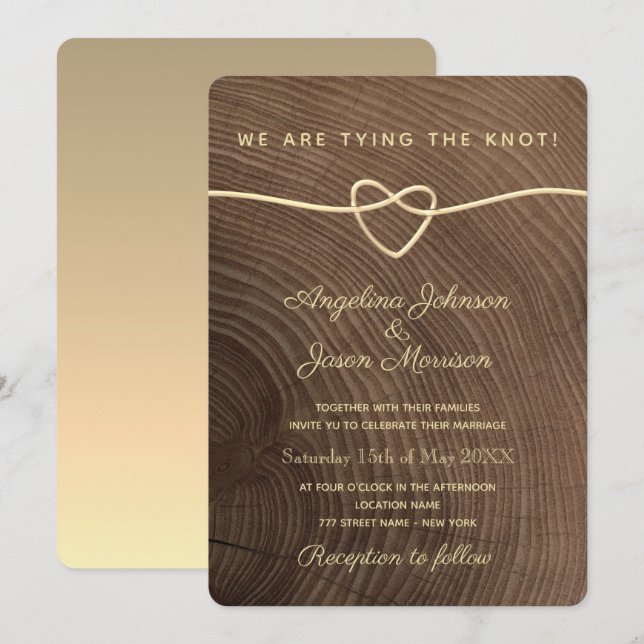 Invitation Mariage en bois simple et élégant (Devant / Derrière)