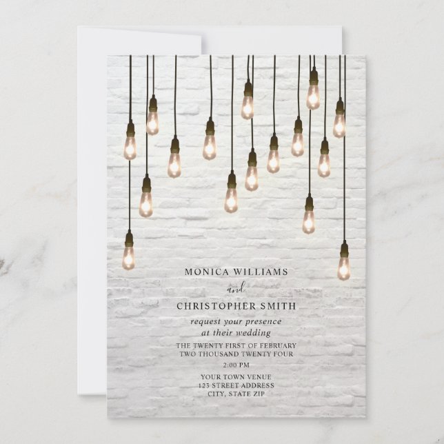 Invitation Mariage en brique blanche vintage (Devant)