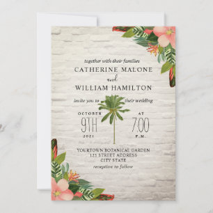 Invitation Mariage en briques blanches tropicales