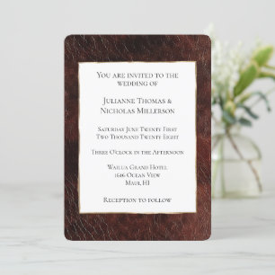 Invitation Mariage en cuir Brown Faux Sud-Ouest