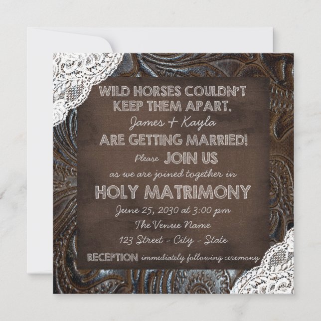 Invitation Mariage en cuir et dentelle (Devant)
