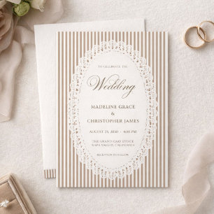 Invitation Mariage en dentelle à rayures françaises Mocha Bro