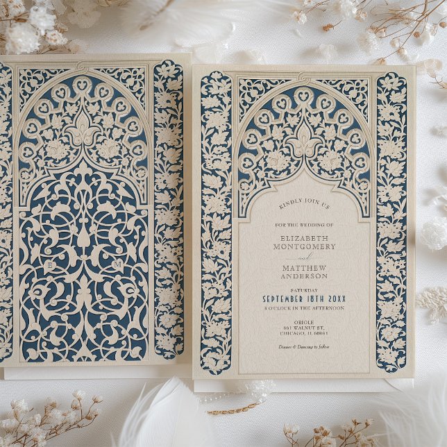 Invitation Mariage en dentelle bleu et crème de la marine cla (Créateur téléchargé)