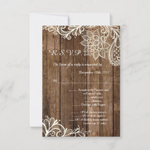 Invitation Mariage en dentelle de bois rustique 3.5x5 R.S.V.P
