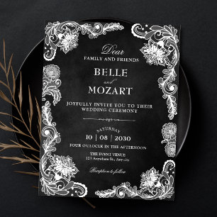 Invitation Mariage en dentelle noir et blanc vintage
