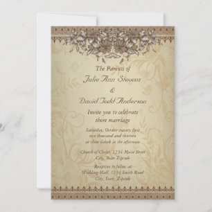 Invitation Mariage en dentelle Vintage beige
