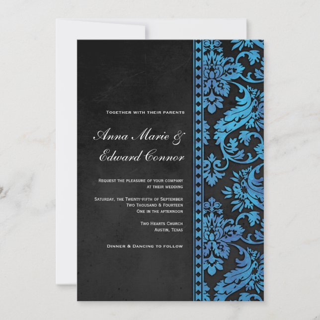 Invitation Mariage en dentelle Vintage bleu (Devant)