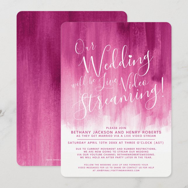 Invitation Mariage en direct de l'art abstrait rose rouge (Devant / Derrière)